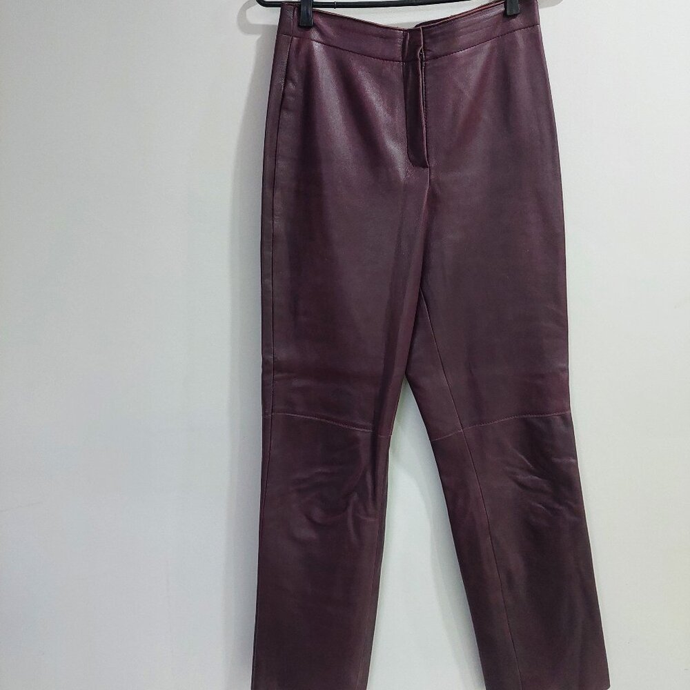 Olsen Burgundy Butter Soft Vegan Leather Pants, Size 8 Made in UK